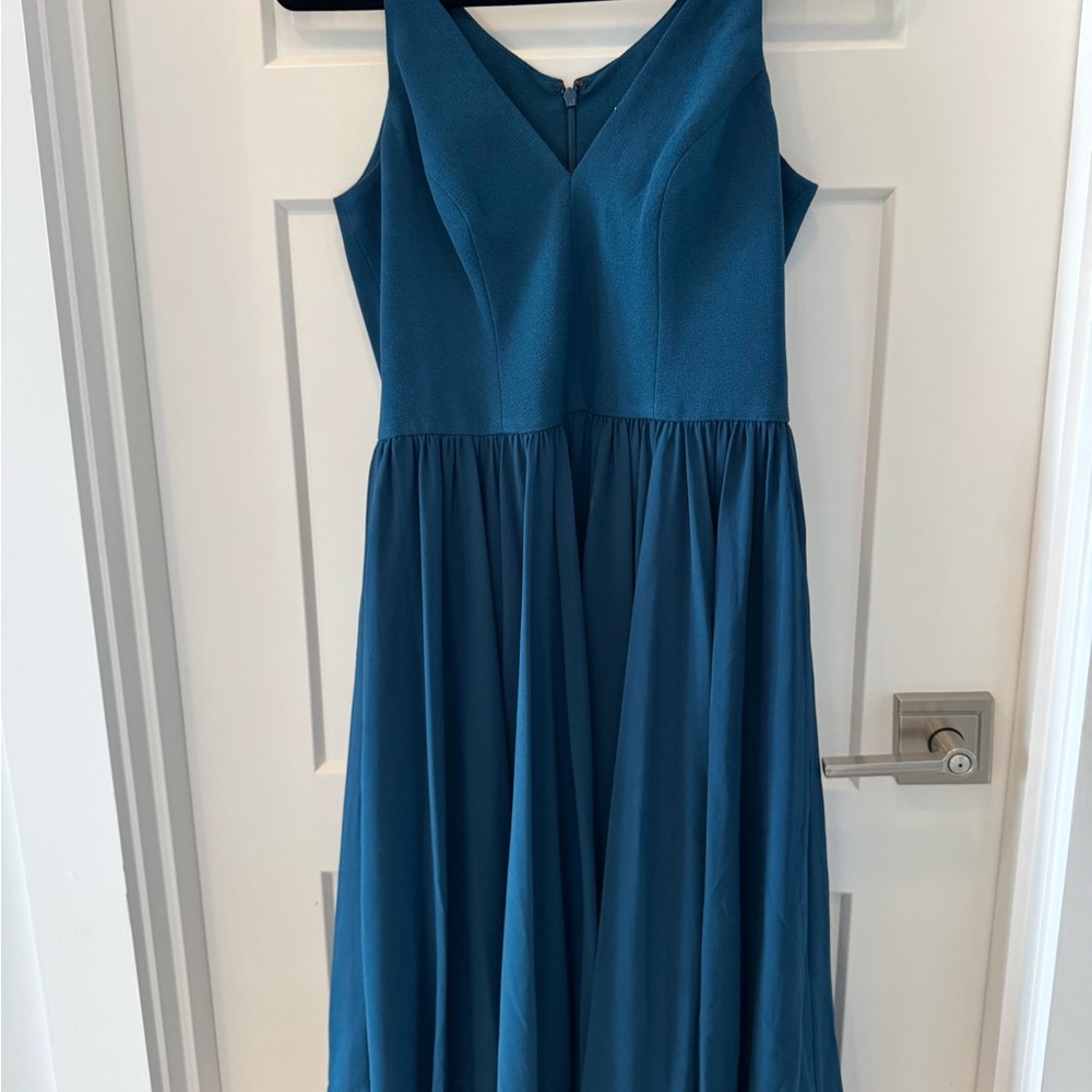 Dress the Population Blue/ green V-Neck Sleeveless Midi dress women size medium